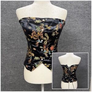 Vtg Corset Top Womens S Satin Asian Dragon Embroidery Whimsigoth Festival Baddie